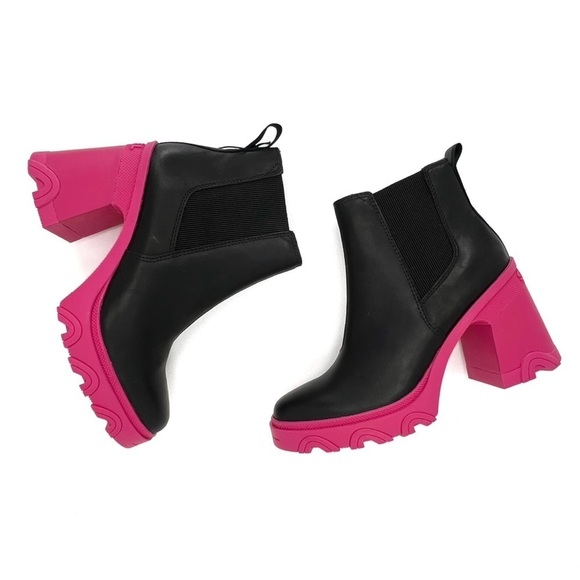 Sorel Brex Waterproof Chelsea Ankle Boots Size 7.5 Platform Black Pink New NWT - Picture 2 of 11